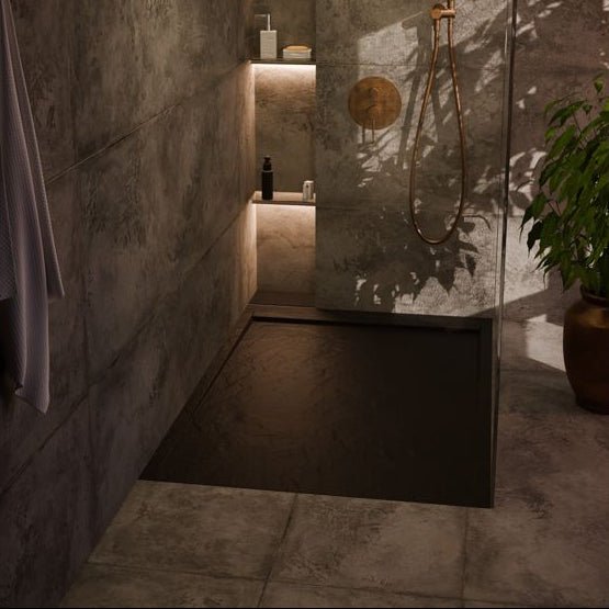 30mm Slate Rectangular Tray & Waste - Black - Tile&Bath