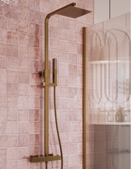 Block Square Thermostatic Bar Mixer with Riser Kit - Tile&Bath