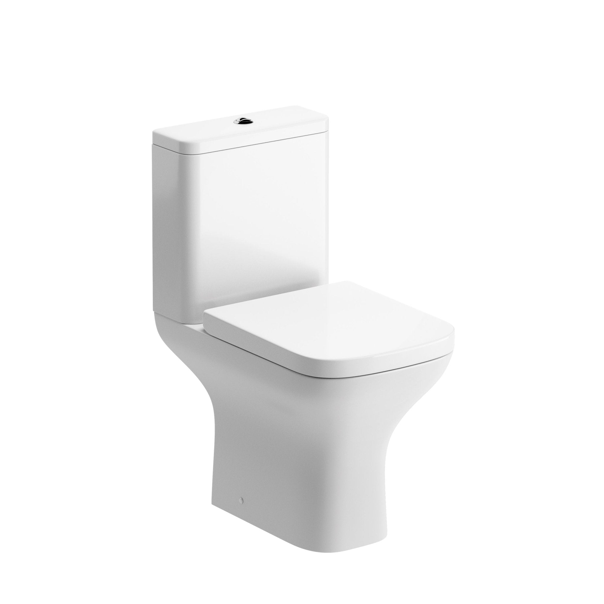 Portland Rimless Short Projection Close Coupled Open Back WC & Wrapover Soft Close Seat - Tile&Bath