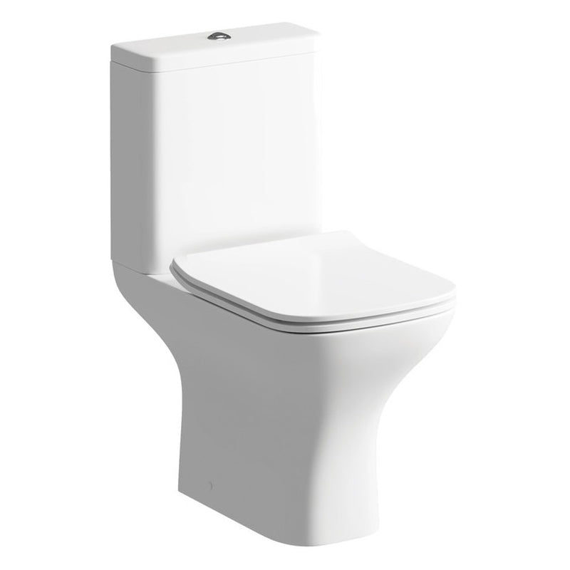 Portland Rimless Short Projection Close Coupled Open Back WC & Soft Close Seat - Tile&Bath