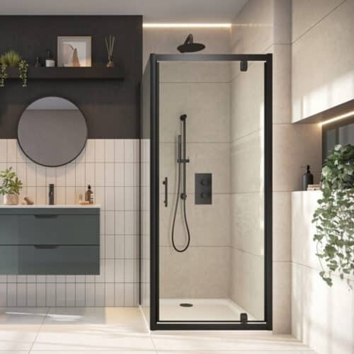 Black Pivot Shower Door 900mm - 6mm Safety Glass