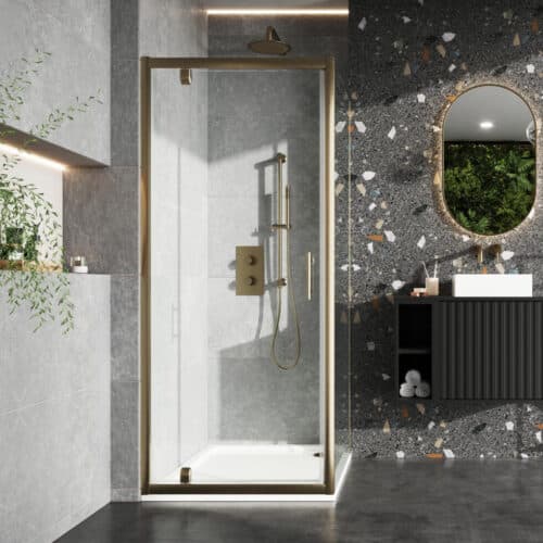 Brass Pivot Shower Door 900mm - 6mm Safety Glass