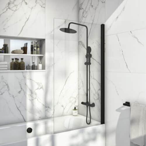 Black Square Edge Bath Screen - 800mm x 1400mm